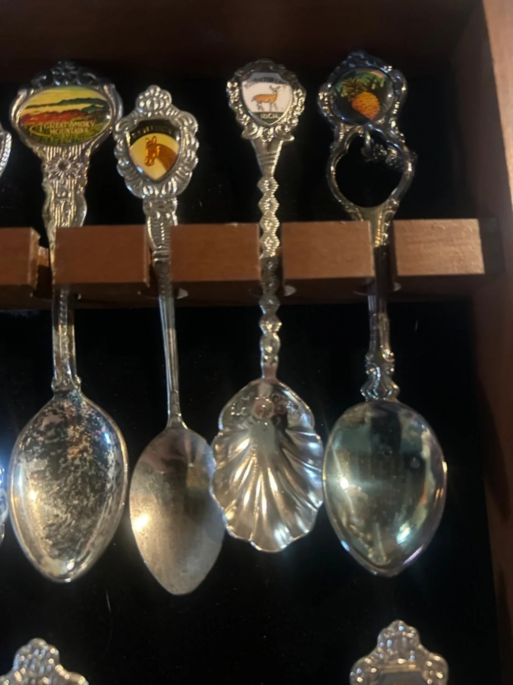 Collector’s Display Case of Decorative 26 Souvenir Spoons